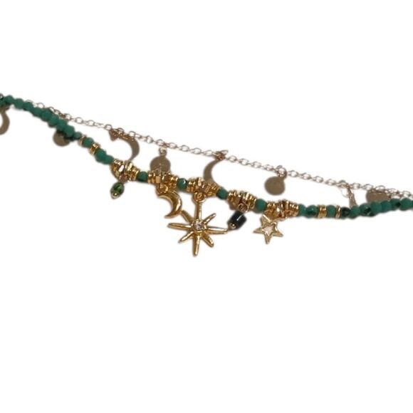 New Free People Gold And Blue Celetial Charm Bracelet Moon Sun Stars - Picture 6 of 8